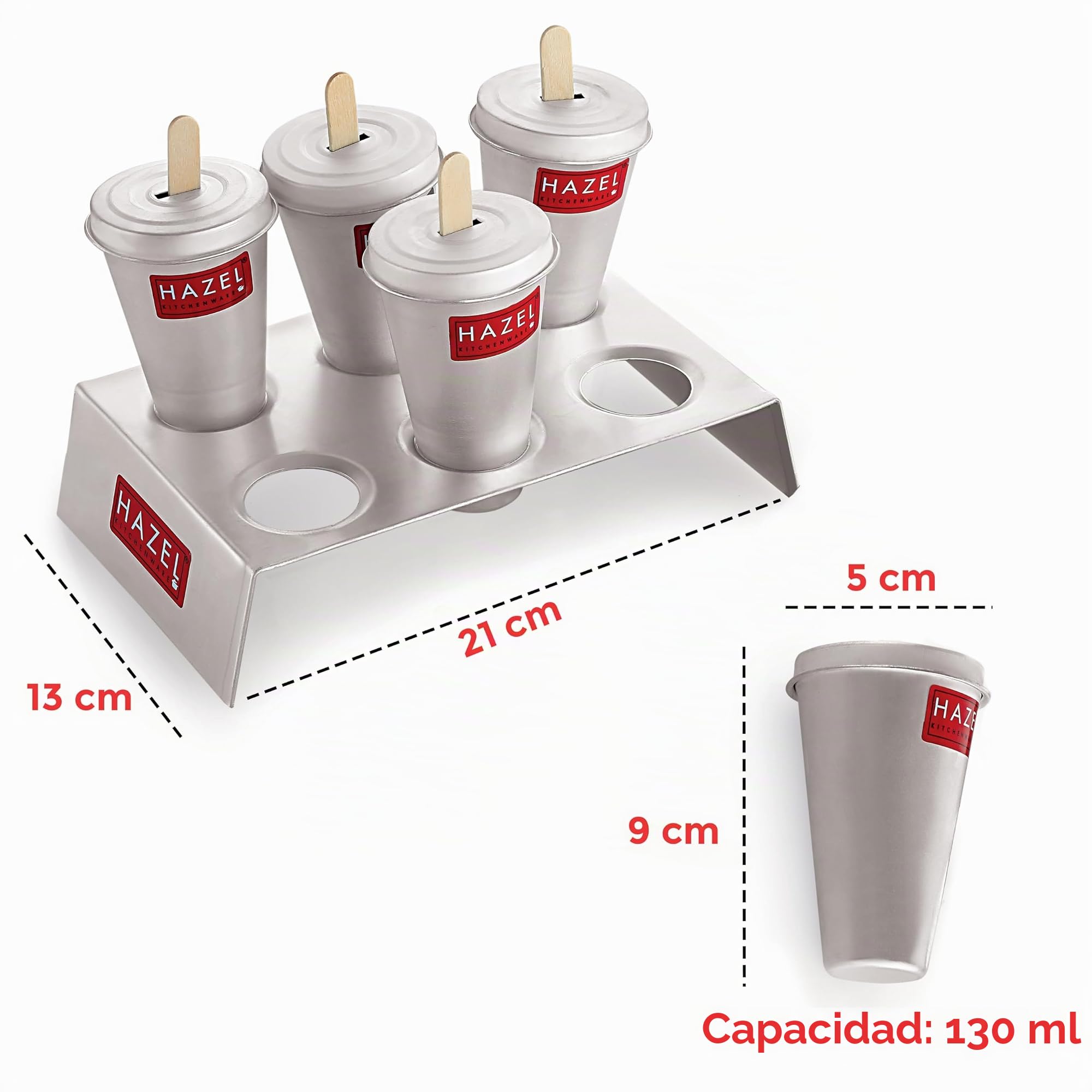 HAZEL Kulfi - Juego de 12 moldes de aluminio con 2 soportes | Máquina reutilizable para helados y paletas | Moldes para golosinas caseras congeladas, paletas de hielo