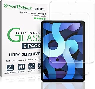 amFilm Screen Protector Compatible with iPad Air 5/Air 4/iPad Pro 11, Ultra Sensitive, Face ID & Apple Pencil Compatible, Tempered Glass, 2 Pack