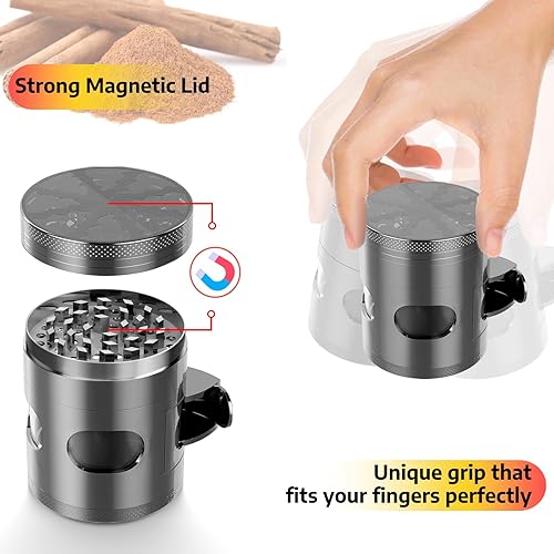 Miniatura 2 de Fayzollz Molinillo de 2.5 pulgadas para hierbas y especias, molinillo manual con parte superior transparente (aleación de zinc, 2.5 pulgadas)