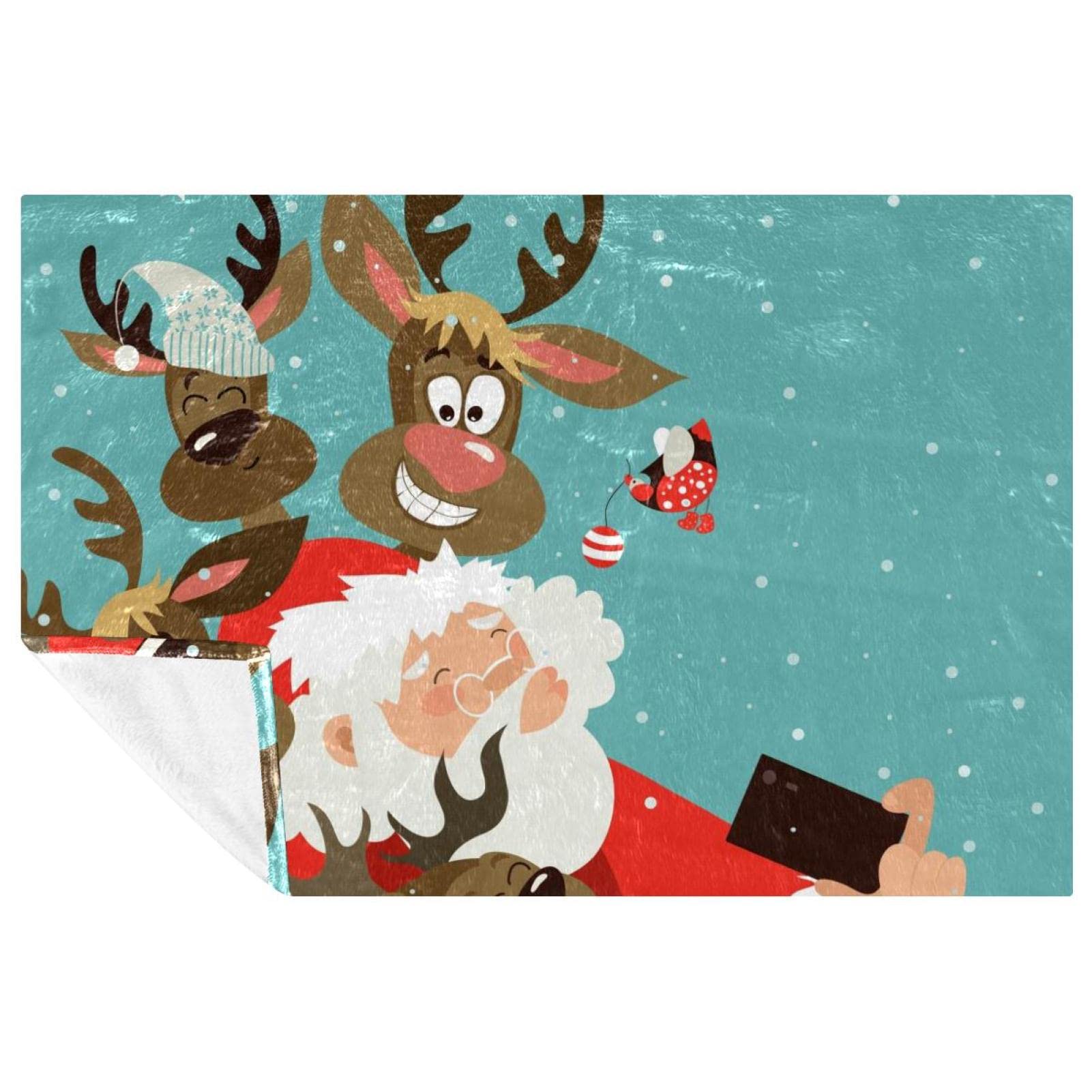 Plaid Noël doux couverture chaude grand confort motif selfies de rennes lit canapé