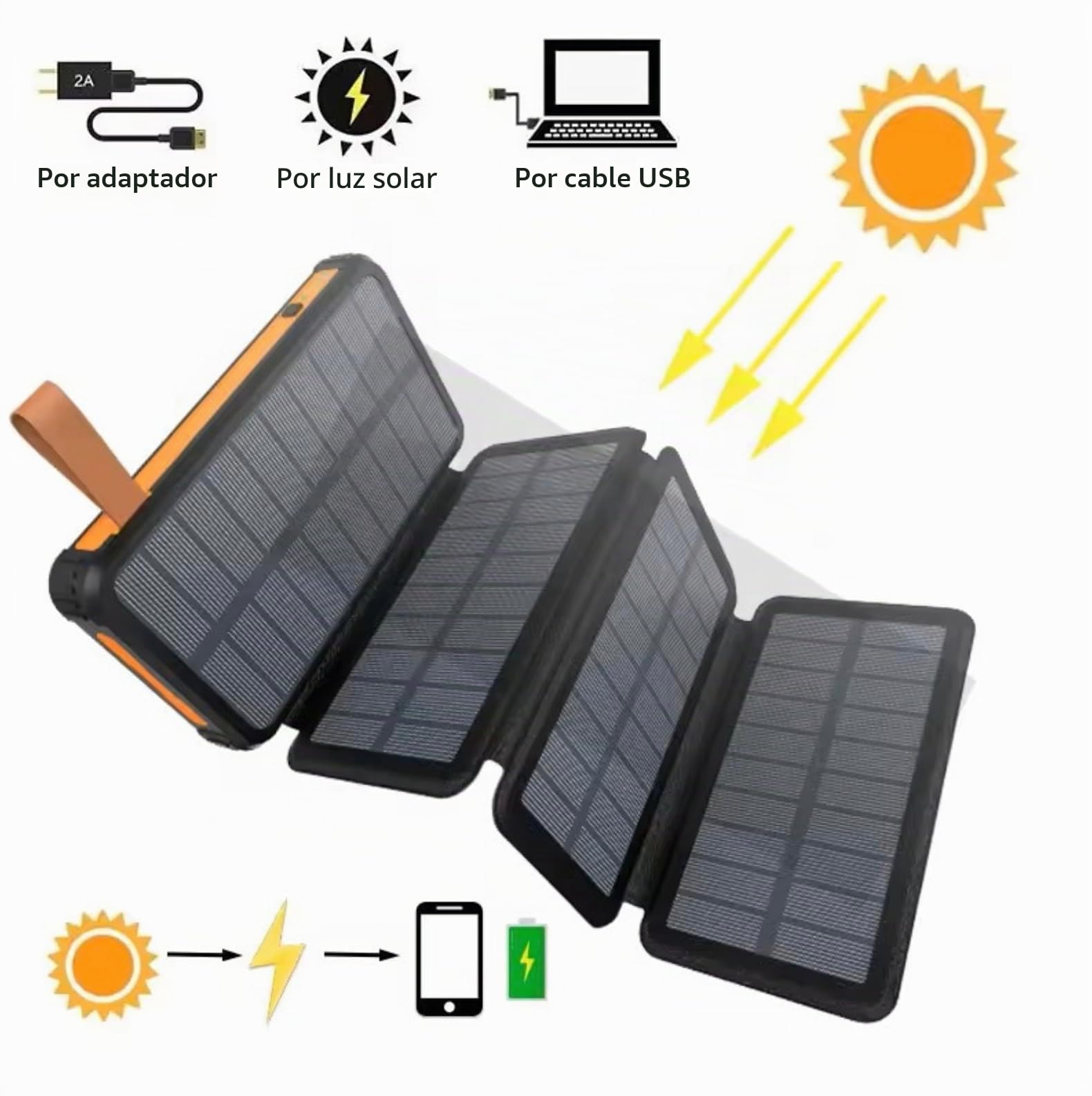 Solar Power Bank 20000mAh con 4 Paneles Solares – Cargador Portátil Impermeable IP65 – Carga Rápida USB y USB-C – Powerbank para iPhone, Samsung – Camping, Outdoor, Emergencias – QuickPrep