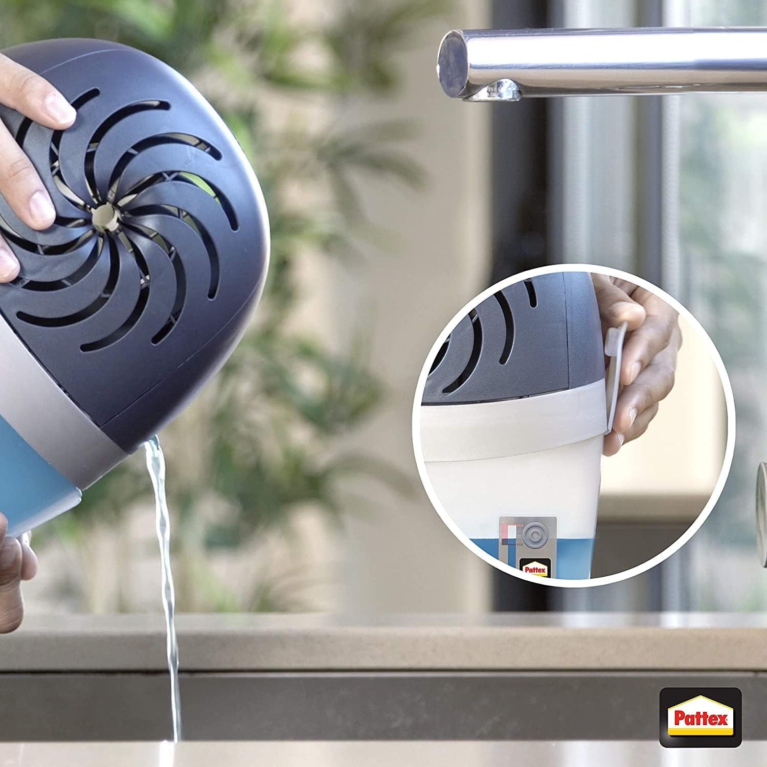 Pattex AERO 360º Luftentfeuchter, ultra-absorbierend, hilft Kondenswasser, Schimmel- und Modergeruch zu vermeiden, nachfüllbarer Raumluftentfeuchter, 6x 1 Gerät inkl. 1 Nachfülltab 450g
