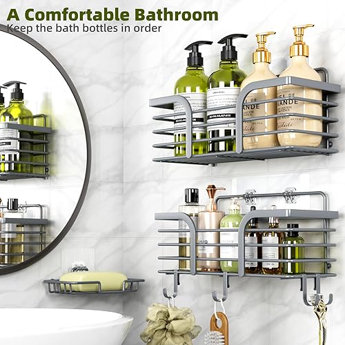 Miniatura 3 de Yougai Paquete de 3 estantes organizadores de regadera, organizador de almacenamiento de baño de esquina a prueba de óxido, organizador de ducha