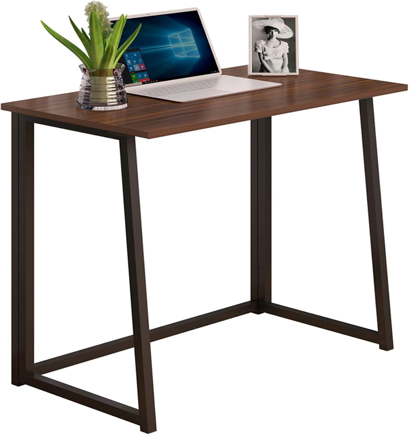 THKKY No-Assembly Folding Desk, 31.5" Small Computer Desk Home Office Desk Foldable Table Study Writing Desk Workstation for Small Space Offices (Walnut)