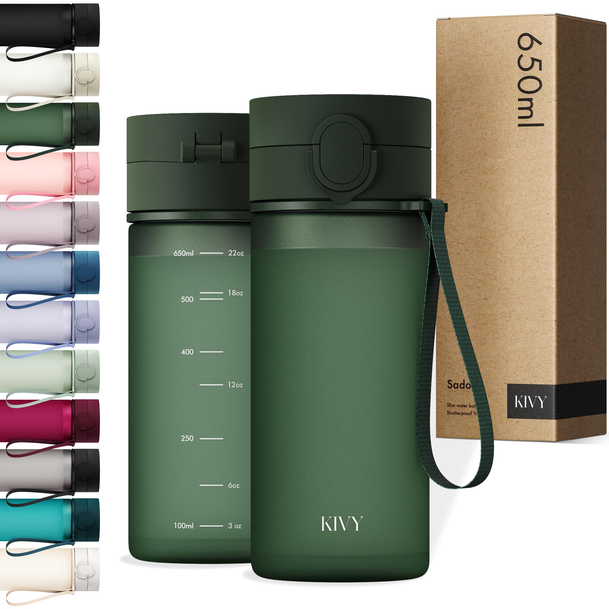KIVY Trinkflasche 650ml [BPA FREI] Auslaufsicher & Spülmaschinenfest - Wasserflasche für Kinder & Erwachsene - Water Bottle Small - Trinkflasche Klein - Tritan Flasche für Kohlensäure geeignet