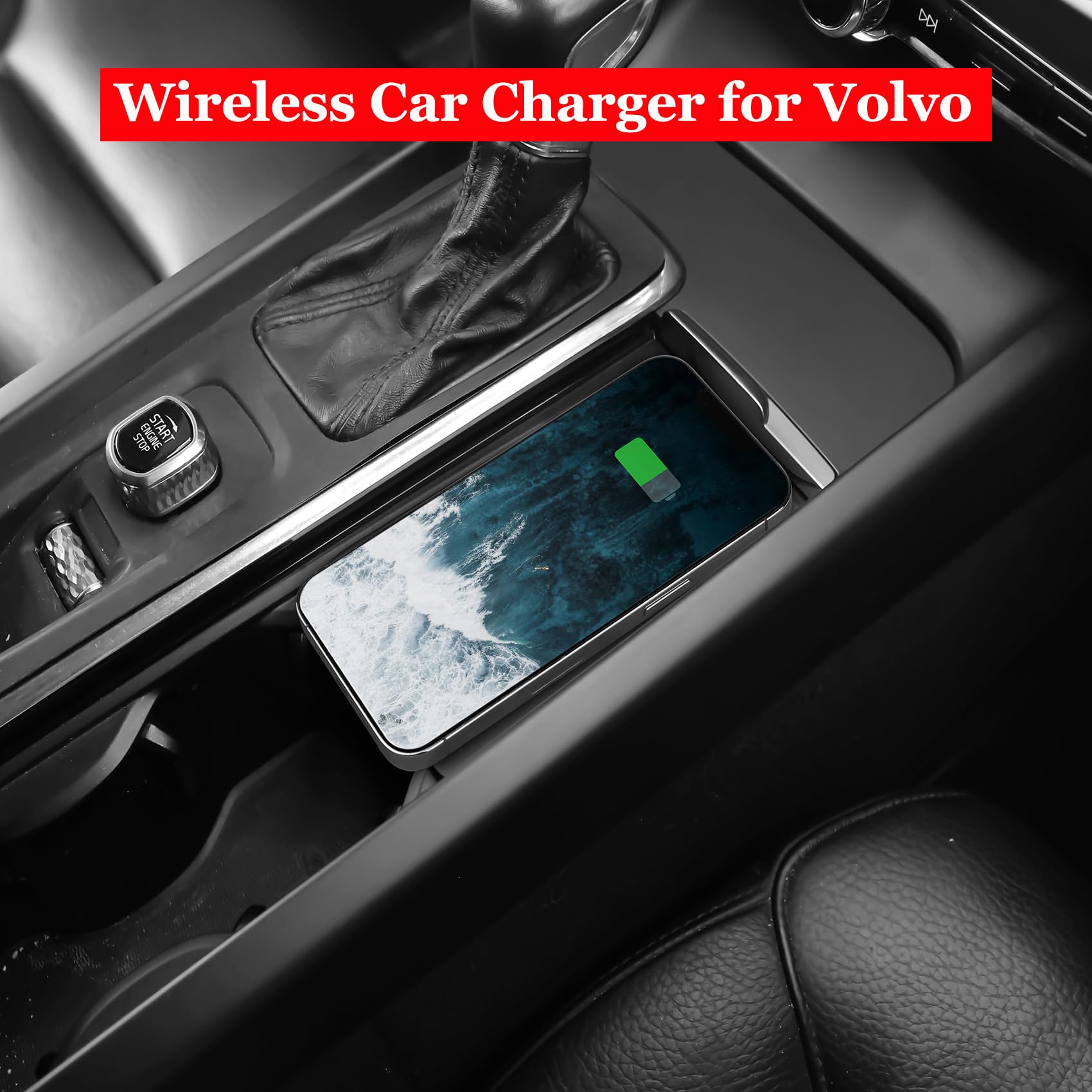 Caricabatteria da auto wireless per XC90/XC60/S90/V90/V60, 15 W, ricarica rapida, caricabatterie wireless per telefoni cellulari con porta USB QC 3.0 (nero)