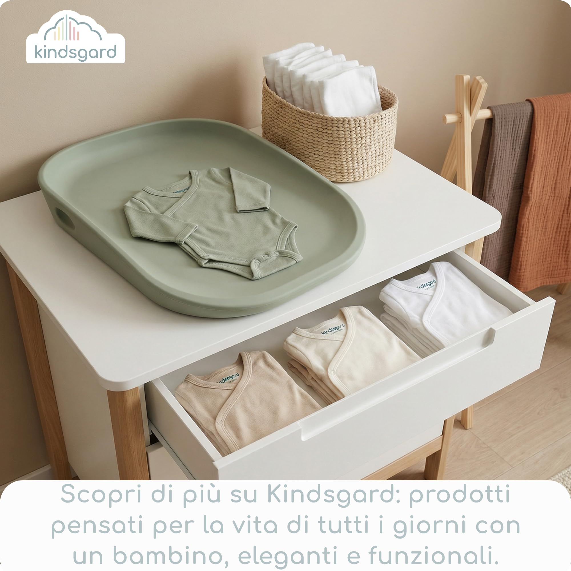 kindsgard Fasciatoio "Skifte" - Morbido tappetino fasciatoio in PU con bordo rialzato, lavabile, igienico, privo di sostanze nocive - 68,5 x 48 cm - per fasciatoio, cassettiera, lavatrice o pavimento