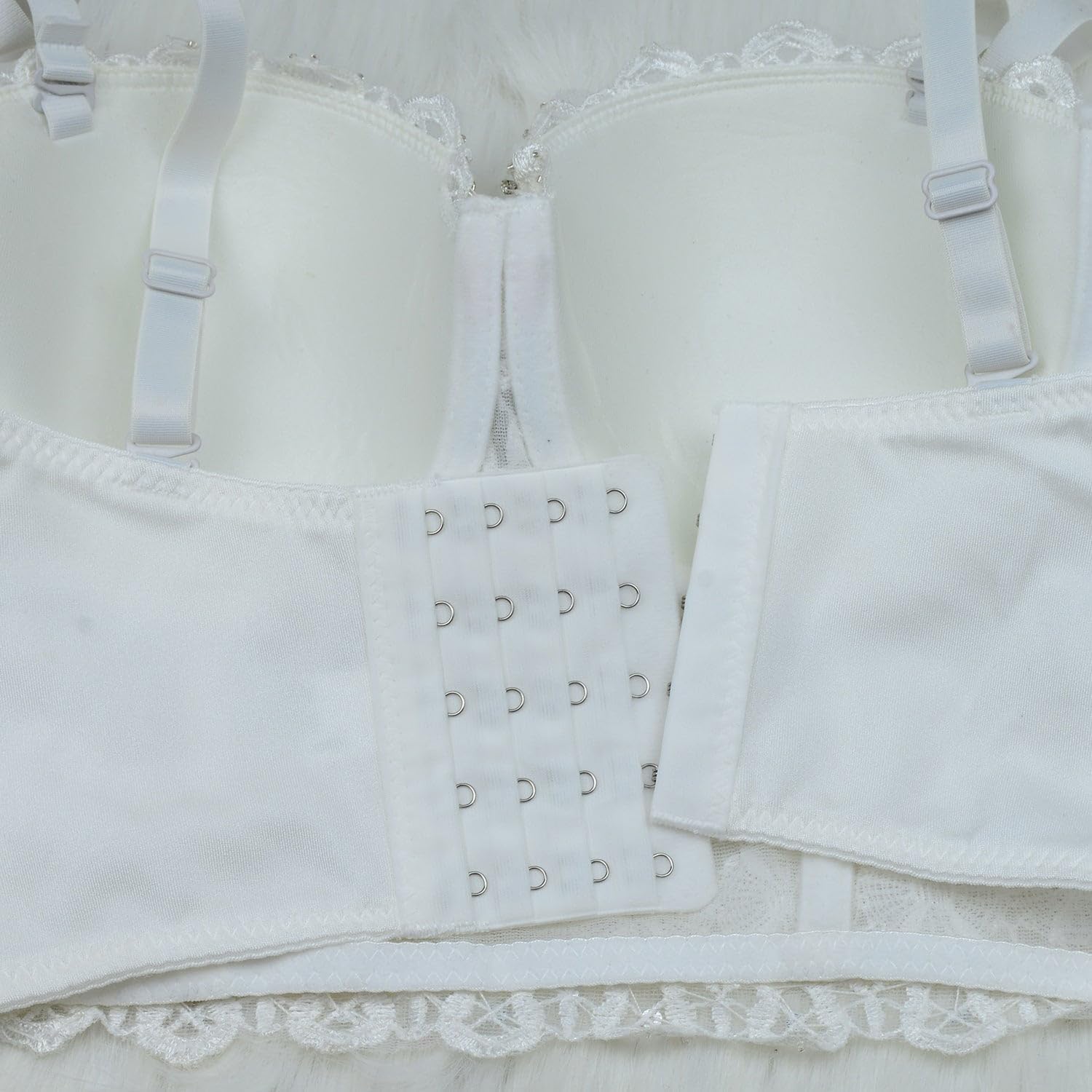 ELLACCI Women's Natural Reigning Lace Rhinestone Bustier Crop Top Sexy Mesh Corset Top Bra - Image 8