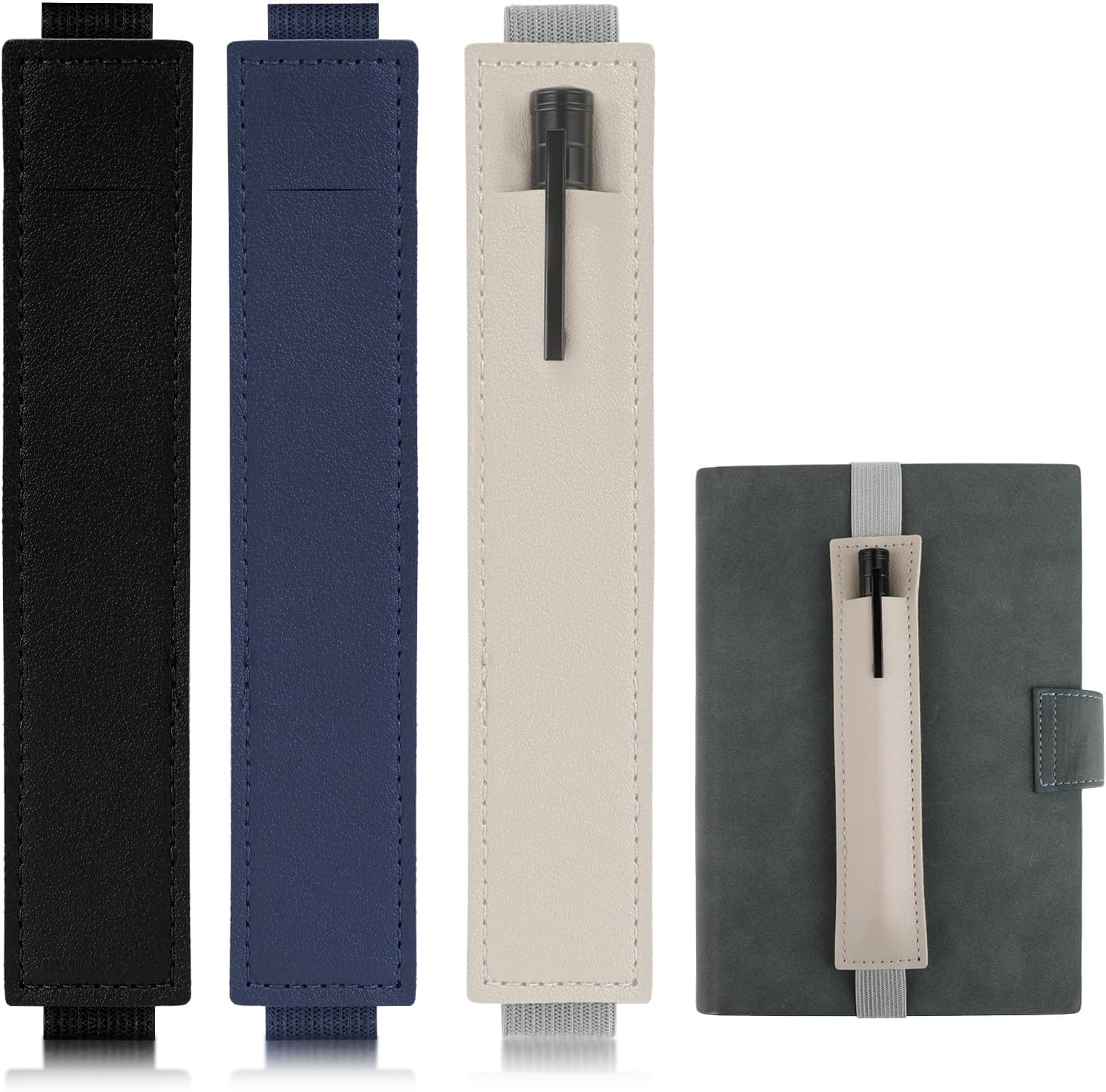 Abeillo 3PCS Pen Holder for Notebook, PU Leather Pen Sleeve Pouch Elastic Band Pen Pencil Holder for Journals Office