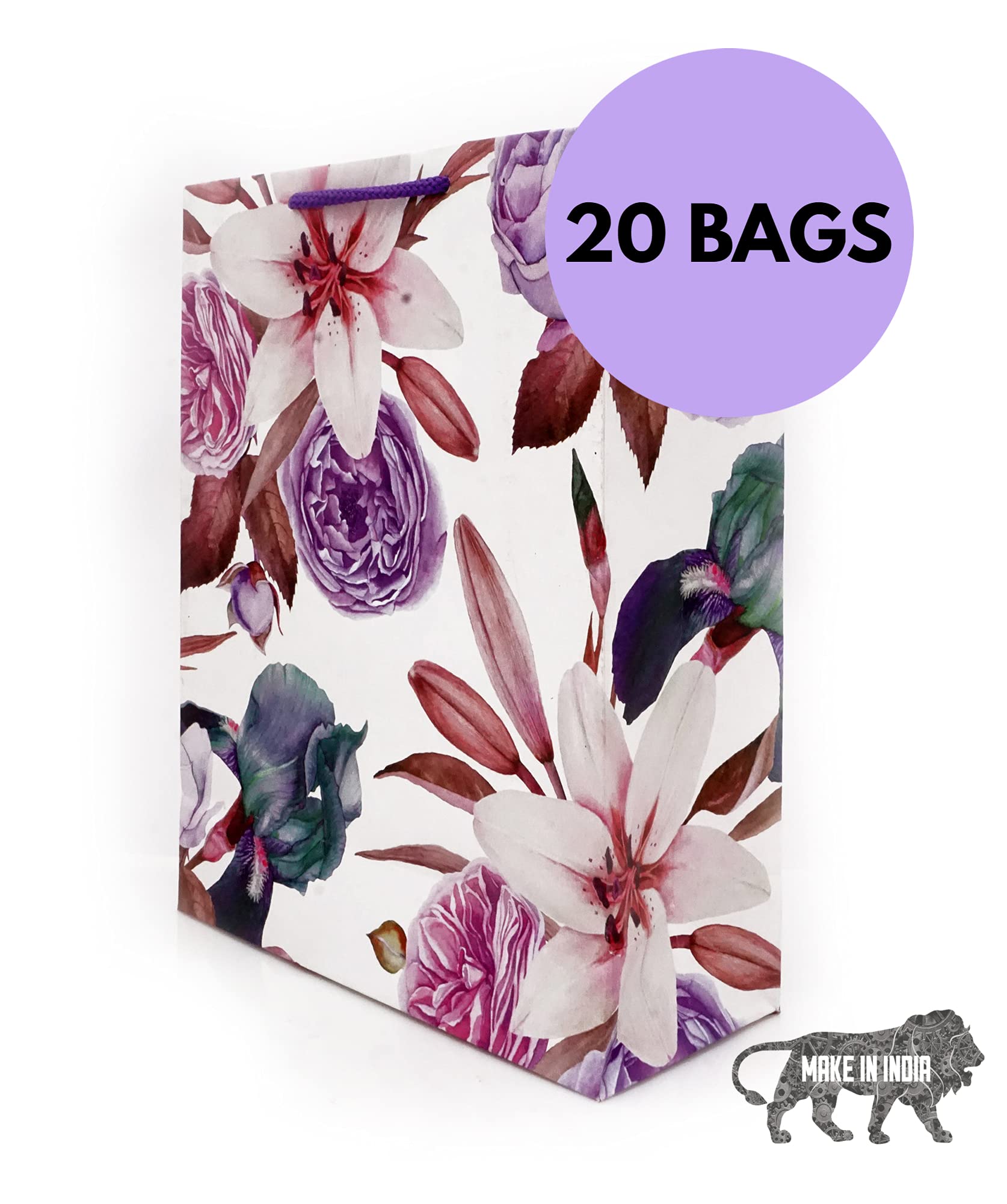 Arrow Paper Products Carry Bags Lilly Flower Return for Weddings, Birthday, Holiday Presents (Pack of 10, 28x20x7.5 cm) 1