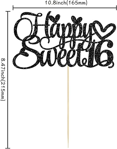 Miniatura 2 de Decoración para tartas de 16 años con purpurina para cumpleaños de 16 años, decoración para felicitaciones a 16 años de edad, suministros de