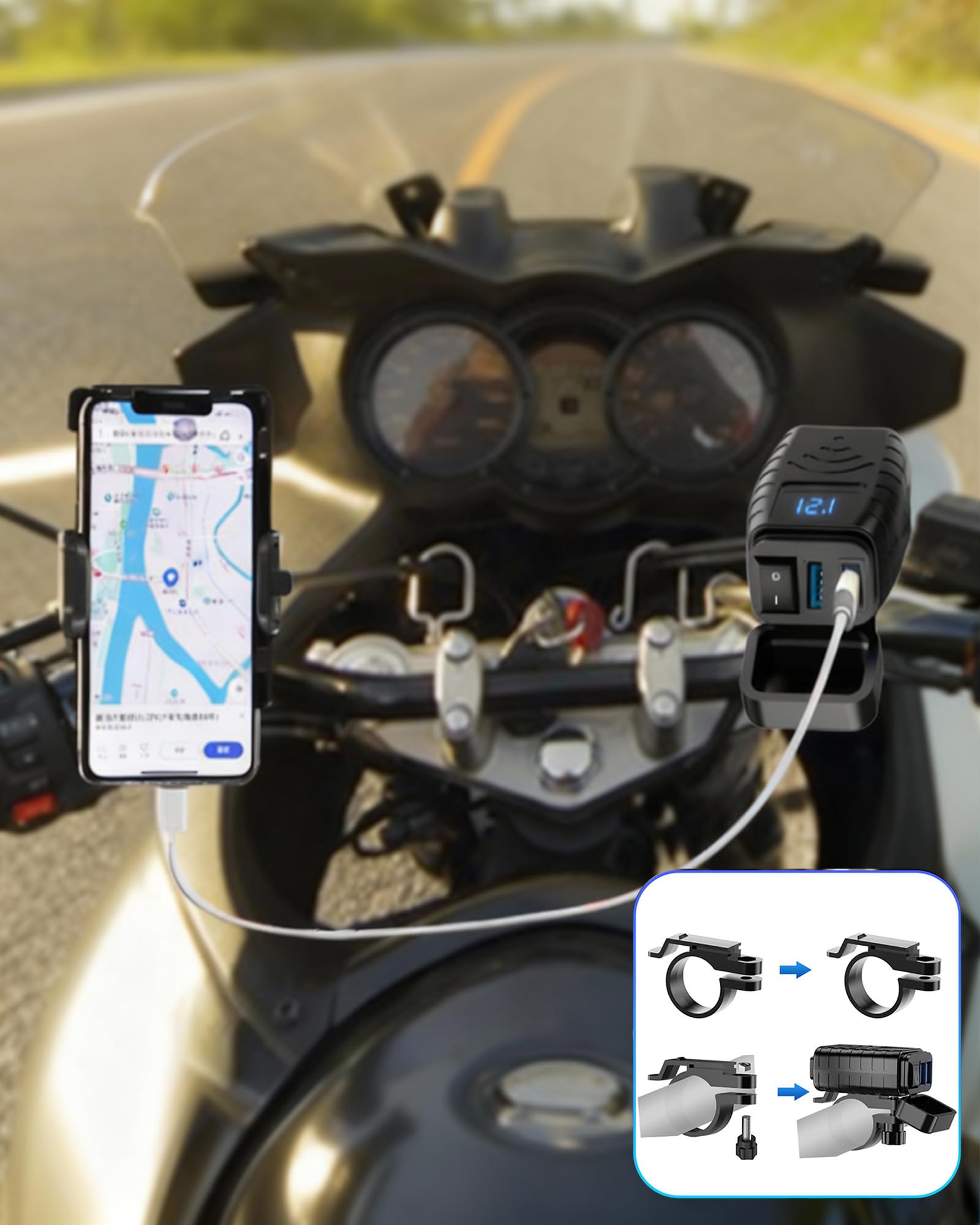 Prise USB Moto Etanche 12V: Chargeur USB Moto QC3.0 USB & PD Type C Accessoire Moto Prise USB Moto Avec Voltmètre et Interrupteur Marche pour 12V~24V Voiture/Camping-Car/Véhicule/Bateau