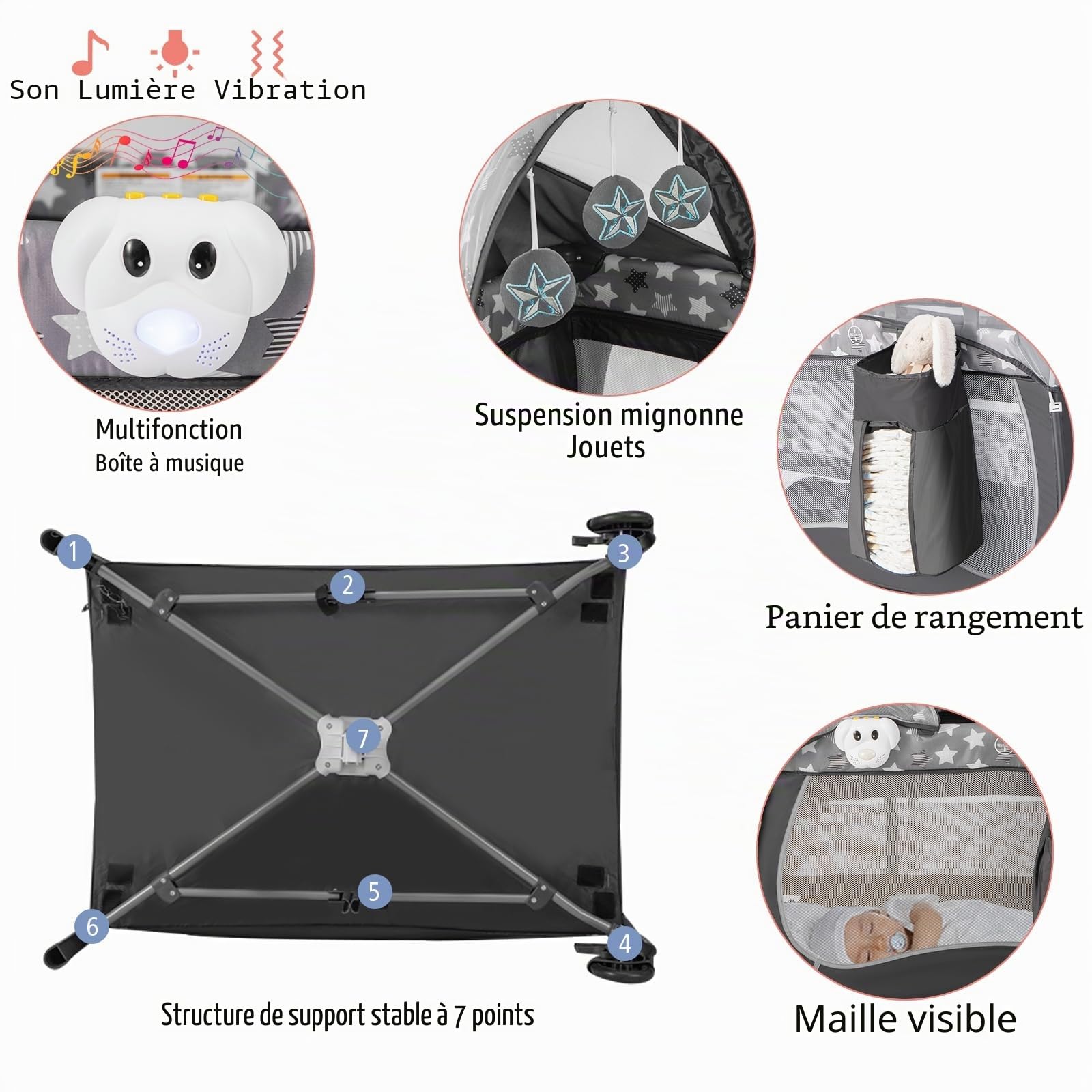 LIFEZEAL Lit Parapluie Bébé avec Matelas et Table à Langer, Cododo Bébé Evolutif avec Jouets et Moustiquaire, Lit Pliant avec Sac de Transport, Charge de 15 KG, 0-36 Mois (Girs)
