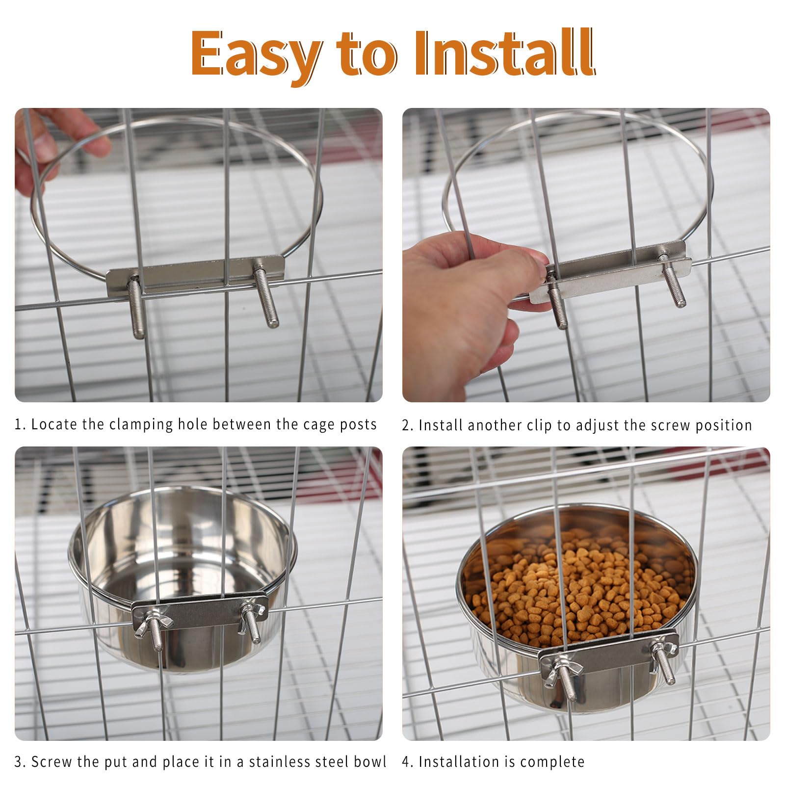 Ciotola Appendibile 2 In 1 Per Animali - Acciaio Inox, Rimovibile, Per Gabbie Di Cani, Gatti E Piccoli Pet - Foto 2