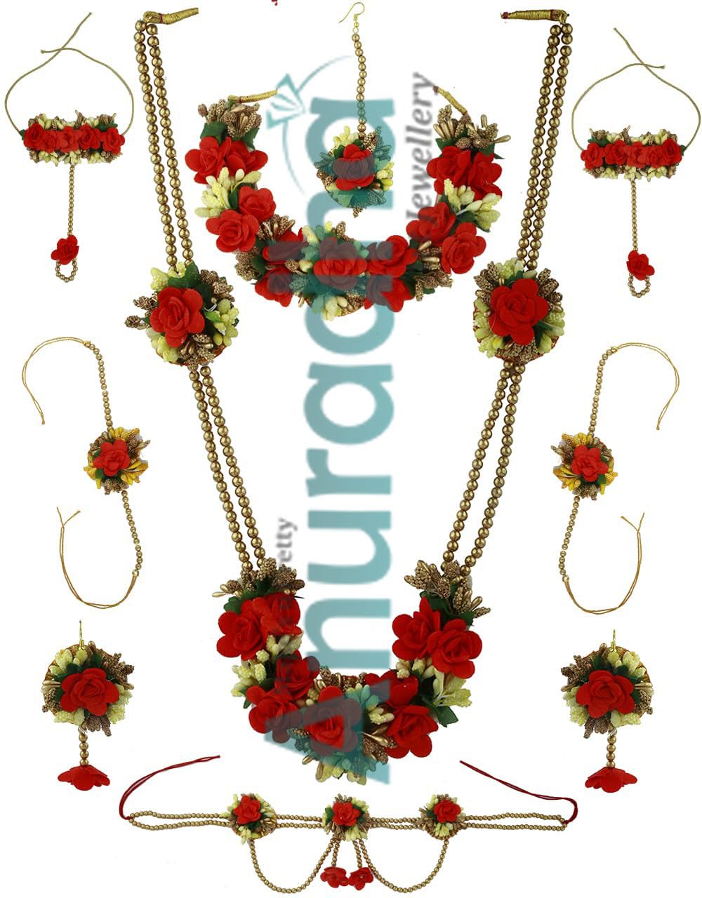 Multi Colour Artificial Flower Necklace Combo Set | Baby Shower | Haldi, Mehndi, Sangeet, Godbharari, Maternity Shoot Jewellery, medium, Metal, Pearl