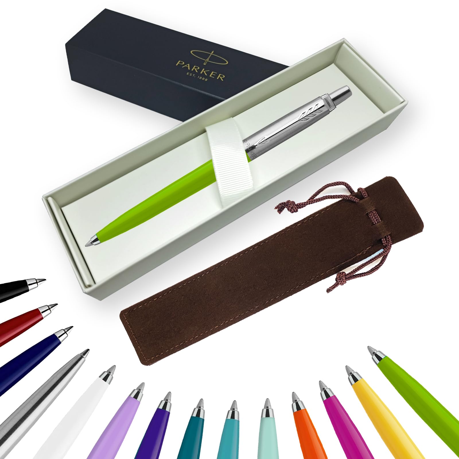 Parker Jotter Ballpoint Pen Handwriting Pens & Stationery Supplies - Ideal for Birthdays/Anniversaries Can be Engraved! (Without Engraving, Apple Green, Ribbon Gift Box)