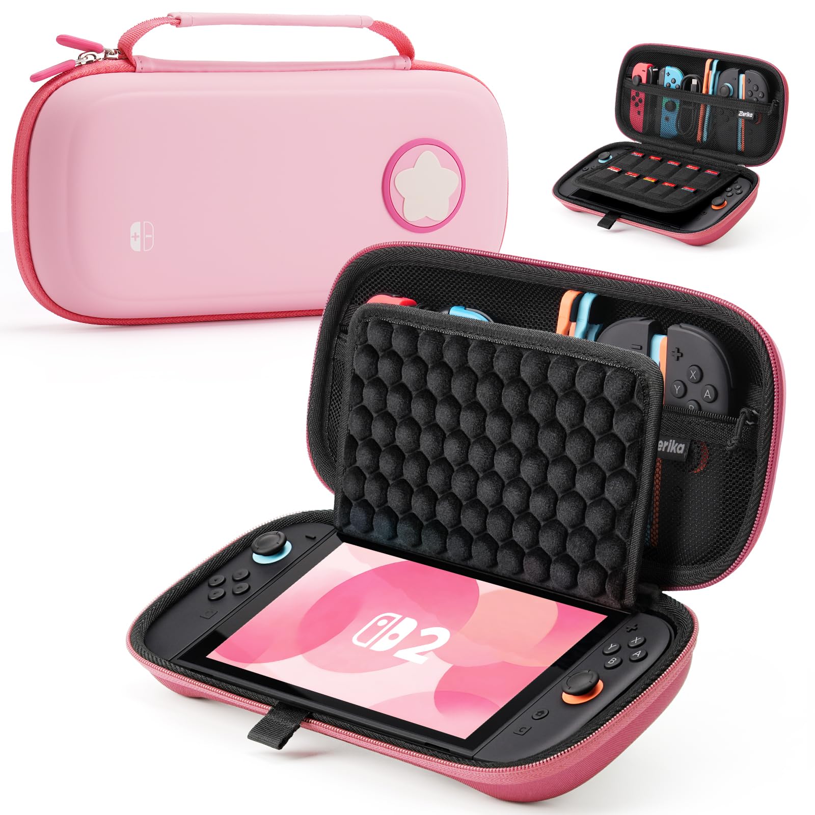 Nintendo Switch 2 Carrying Case Pink Storage Bag 10 Game Card Slots Travel
