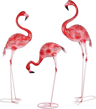 DreamsEden Large Flamingo Garden Statues Set of 3, Outdoor Metal Flamingo Sculptures Yard Art for Lawn Patio Decor, Pink Red Bird Ornaments 47.6 x 42.5 x 26.9 Inch