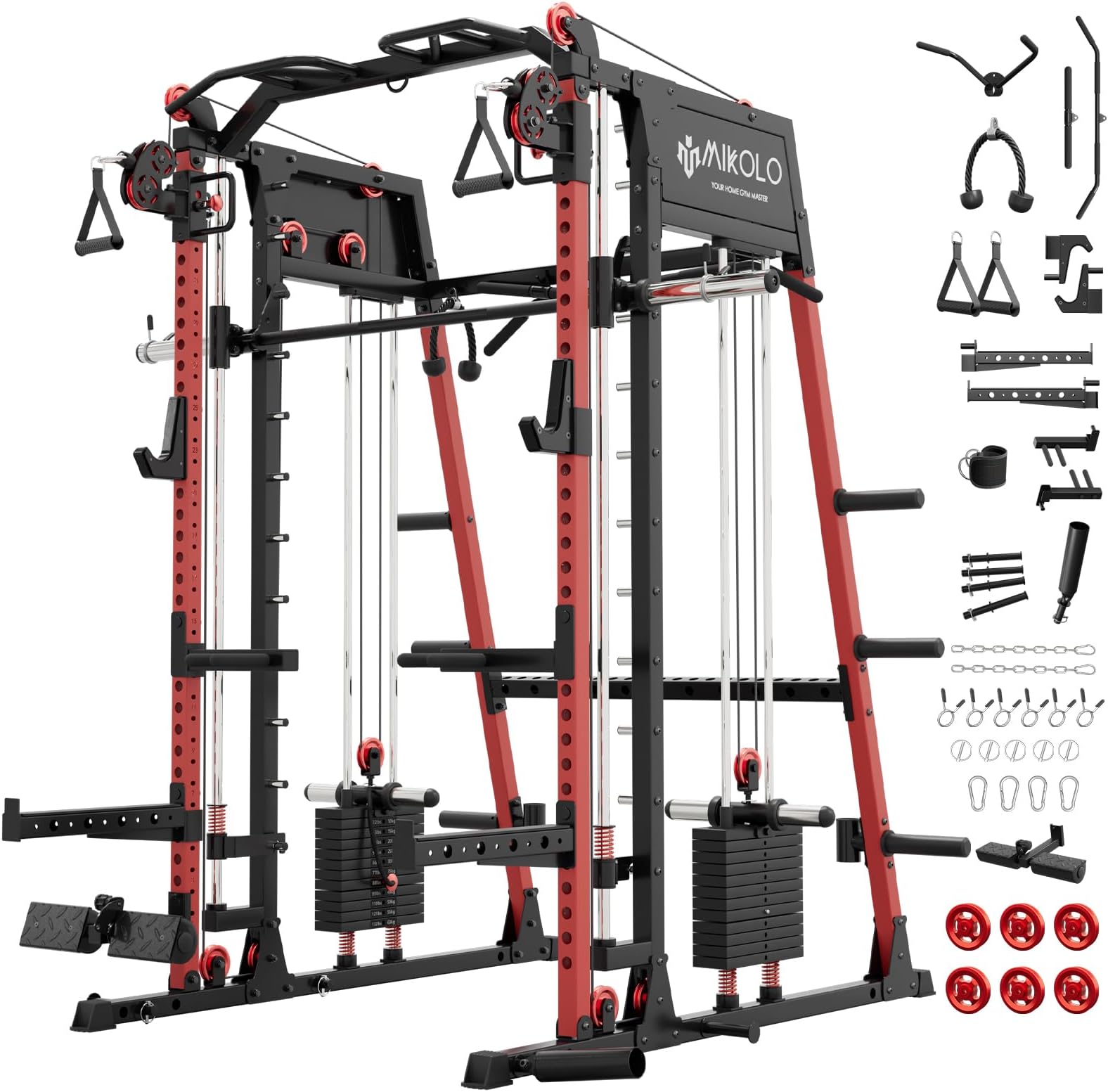 Mikolo M4 2.0 Smith Machine, All-in-One Home Gym Power Cage with LAT Pulldown & Cable Crossover, Squat Rack for Full Body Workouts