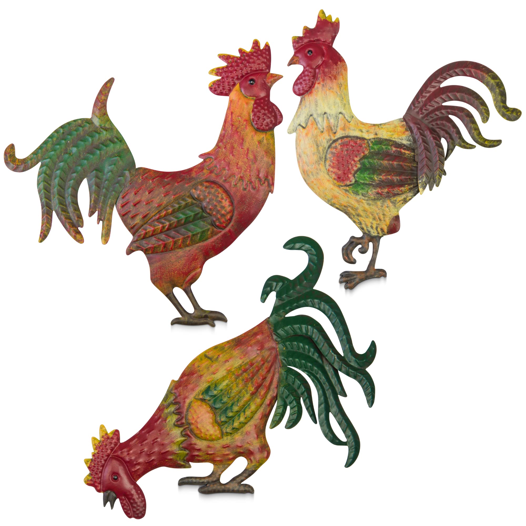Buy PDL Metal Rooster Kitchen Decor Set of 3 Wall Hanging French Metal Art for Indoor and