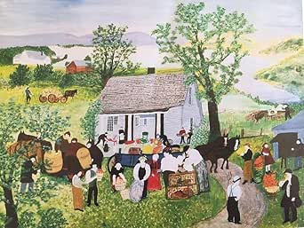 Amazon.co.jp グランマモーゼス「農場の引越し」絵柄14種 印刷物 絵 額 グランマモーゼス ヤフオ ク限定 木製額装44.1×