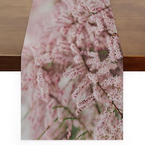 Miniatura 1 de Camino de mesa con flores rosas, mantel de lino rústico para cocina de granja, cena, eventos, fiesta, decoración de mesa de vacaciones, 13 x 120