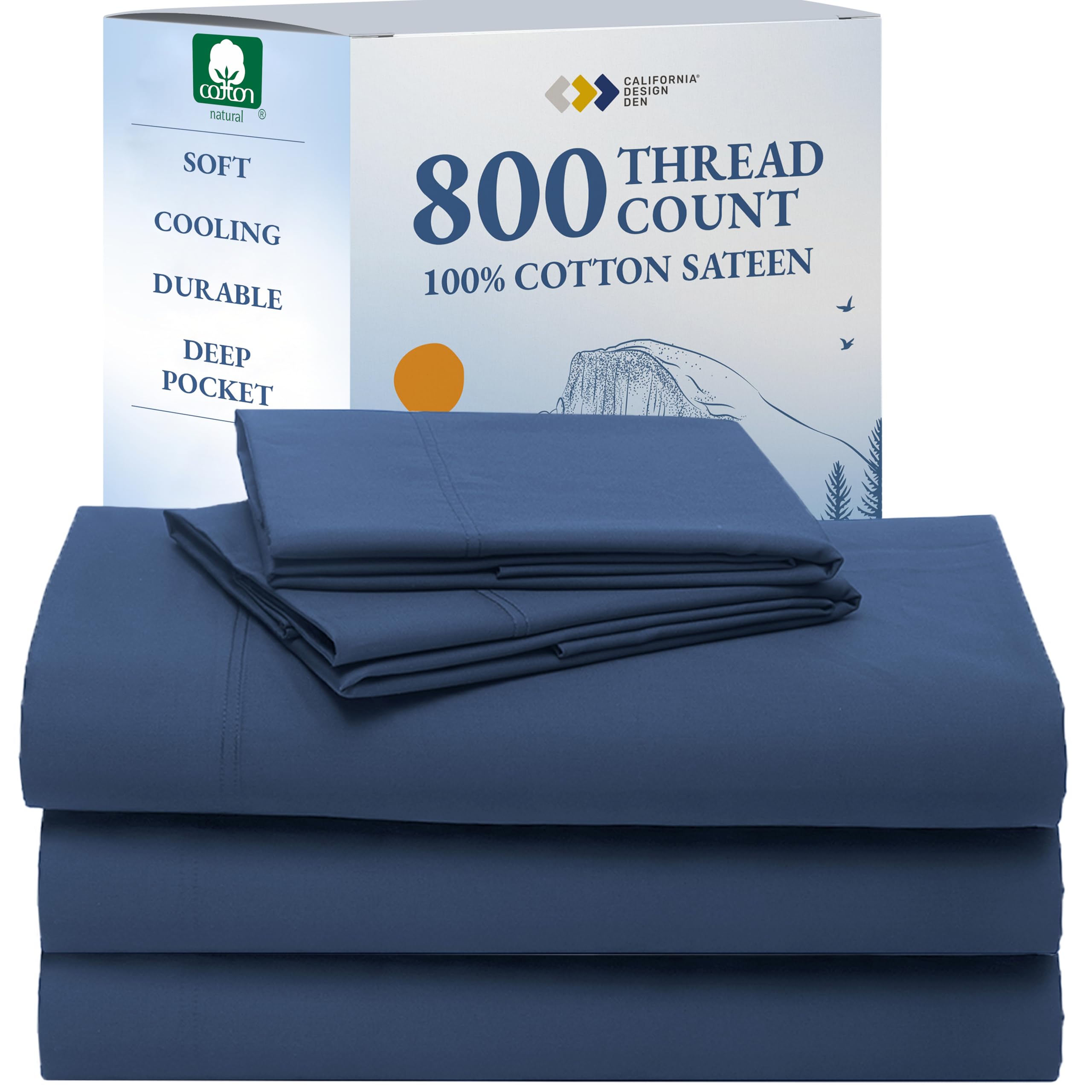 California Design Den Split King Sheets Sets for Adjustable Bed - Luxury Hotel 800 Thread Count Sateen Natural