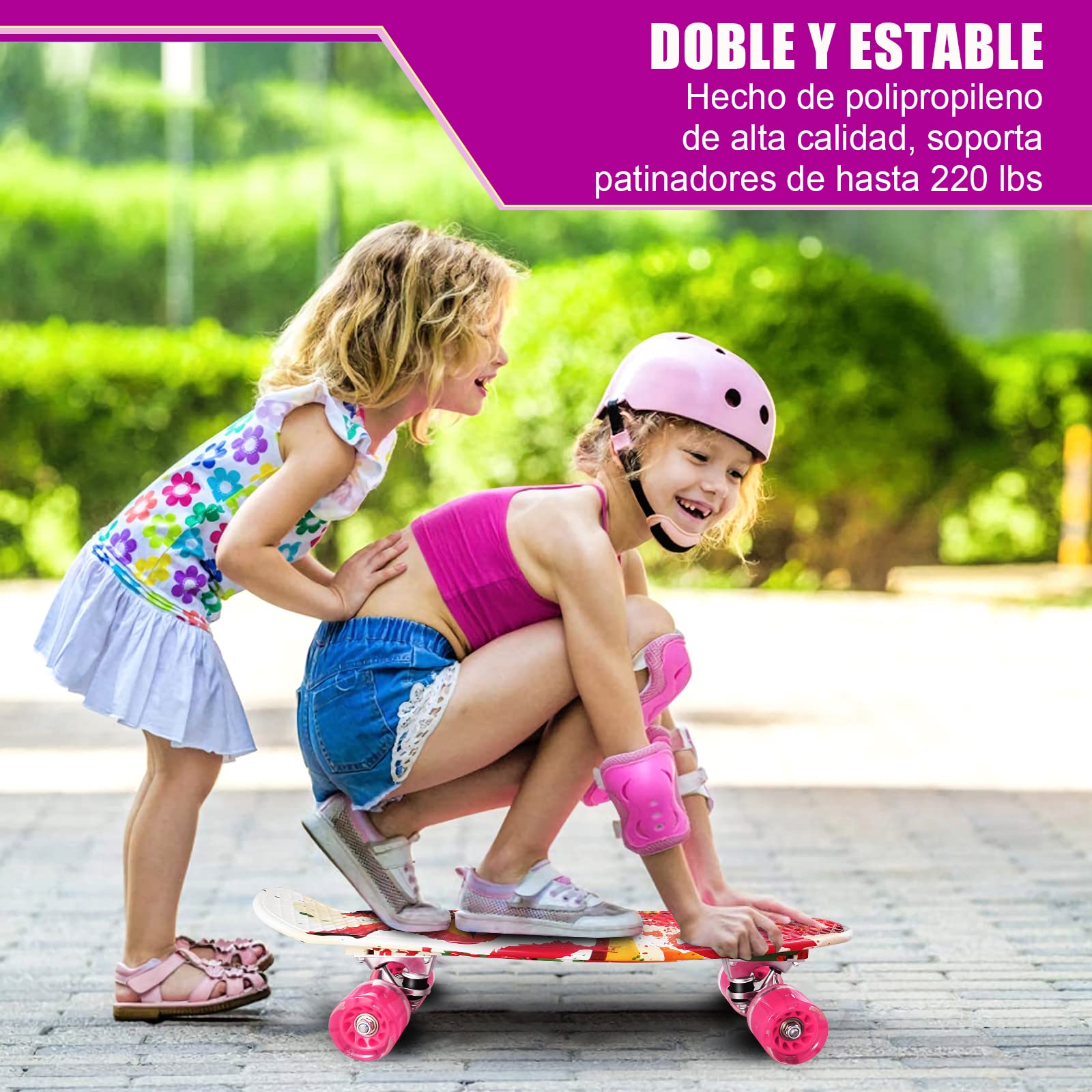 Monopatín Skateboard Completo Niños con 4 Ruedas LED para Niño y Niña Penny Board Mini Cruiser de 55CM con Herramienta T de Patinete Todo-en-uno
