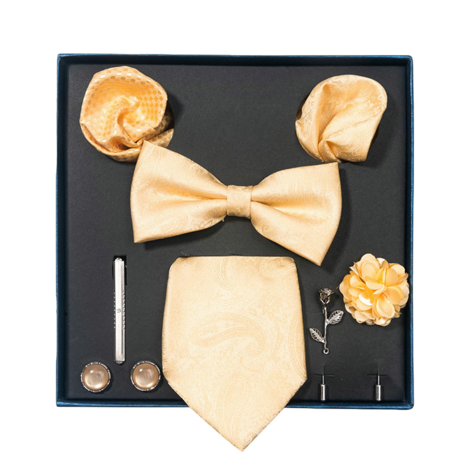 Pajarita Hombre Corbata De Alta Gama para Novio Y Boda, Conjunto con Caja Regalo Ramillete Pañuelo Bolsillo, Hombre-2