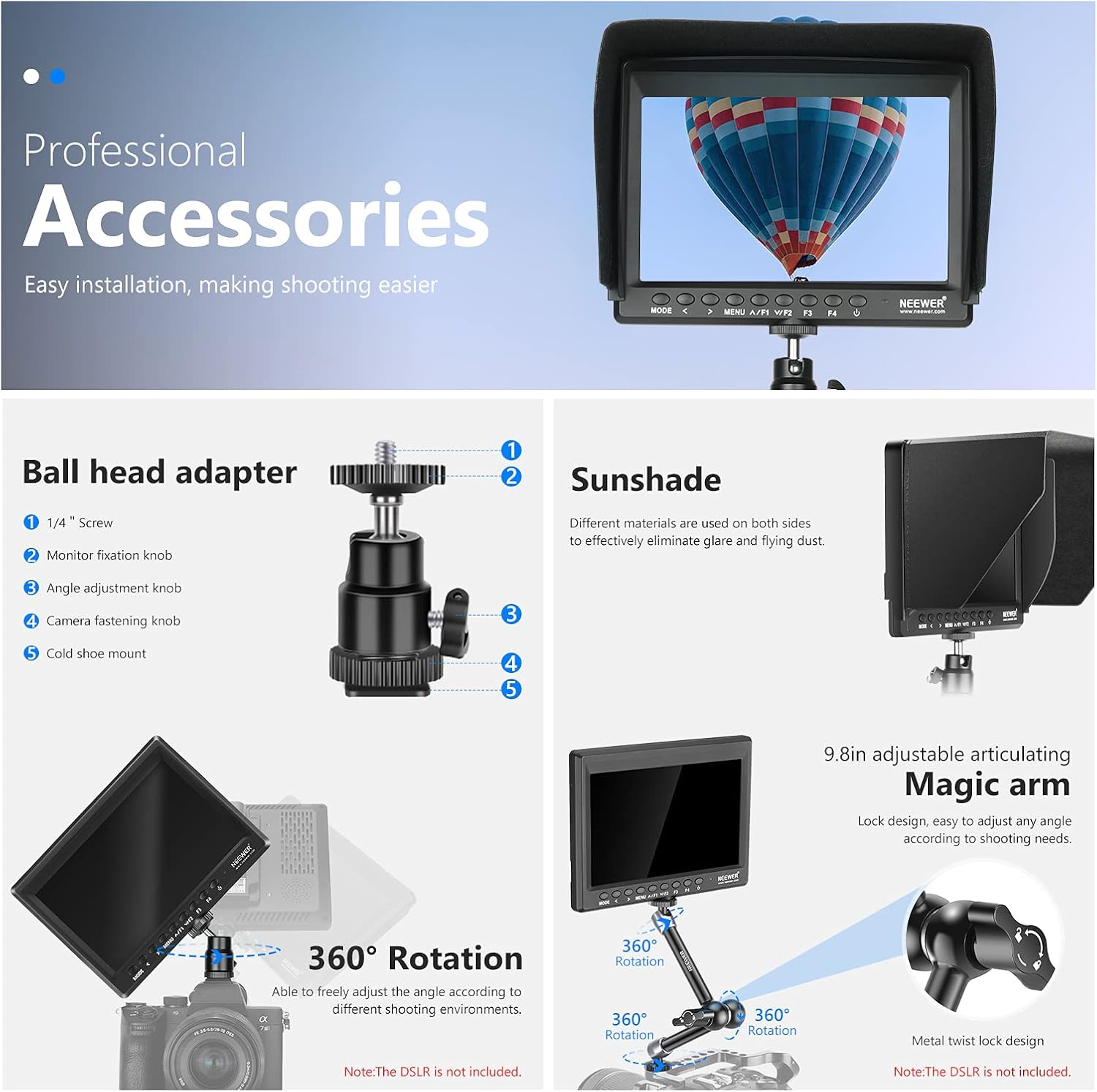 Limited Stock Neewer F100 7 Inch Camera Field Monitor HD Video Assist Slim IPS 1280x800 4K HDMI Input 1080p with 2600mAh Li-ion Battery/USB Charger,11” Magic Arm for DSLR Cameras, Stabilizer, Film Video Making Rig Top Brands Neewer F100 7 Inch Camera Field Monitor HD Video Assist Slim IPS 1280x800 4K HDMI Input 1080p with 2600mAh Li-ion Battery/USB Charger,11” Magic Arm for DSLR Cameras, Stabilizer, Film Video Making Rig