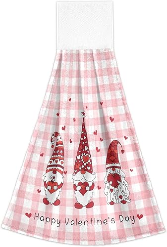 Miniatura 2 de Kcldeci Toallas de mano colgantes para el día de San Valentín con lazo para colgar, gnomos, corazones, toallas de mano suaves y gruesas, toallas
