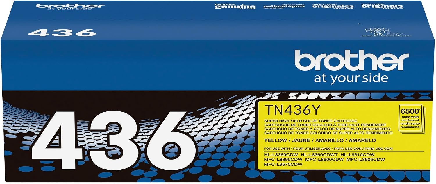 Brother Genuine Super High Yield Toner Cartridge, TN436Y, Replacement Yellow Toner, Yield up to 6,500 Pages, Amazon Dash Replenishment Cartridge