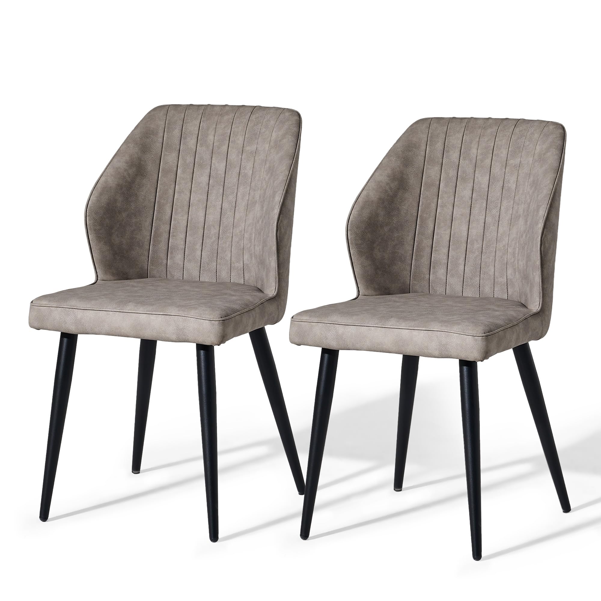 CLIPOP Dining Chairs Set of 2 Faux Leather Upholstered Kitchen Chairs with Padded Back and Metal Legs, Danforth Dining Room Chairs for Living Room Lounge, Light Grey