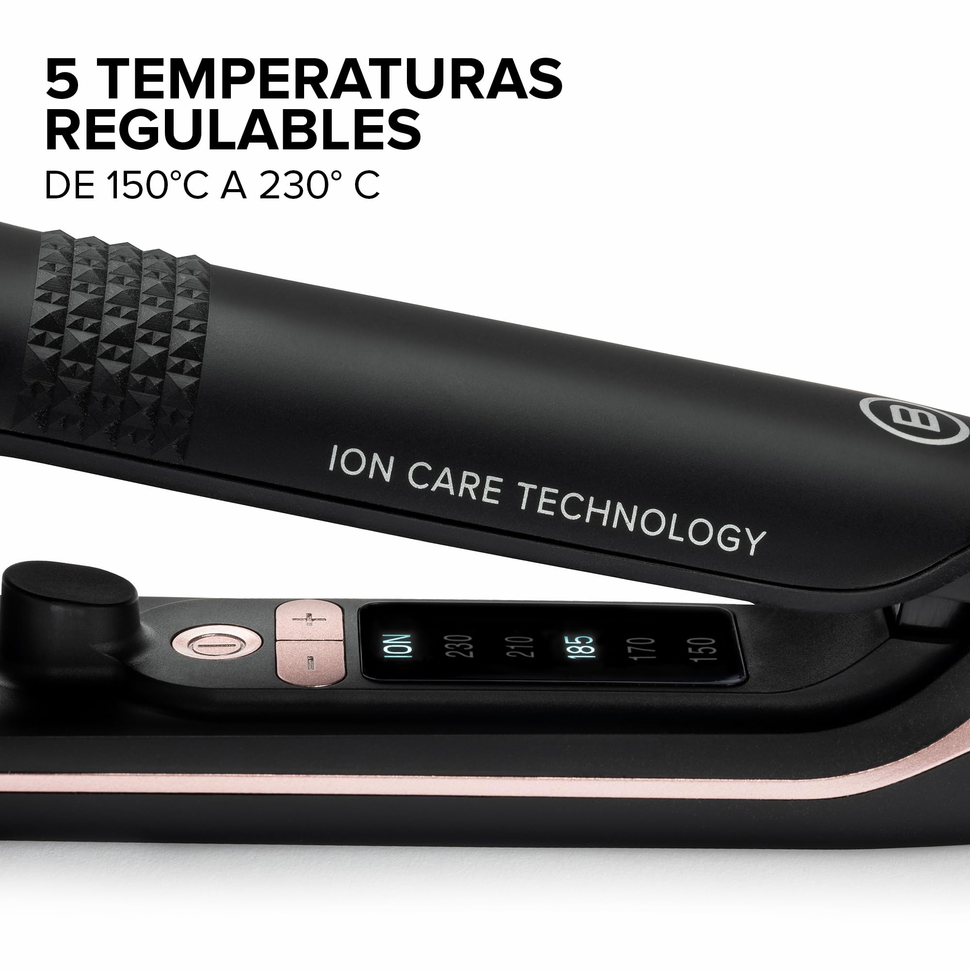 Bellissima XL ION Plancha de Pelo, Plancha Ancha, Ionizador, Calor Constante, Revestimiento Cerámico y Queratínico, 5 Temperaturas de 150 A 230°C, Calentamiento Rápido, Cable de 1.8 m