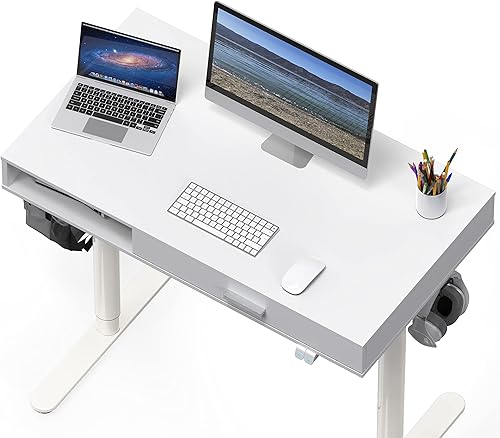 Miniatura 8 de SHW Escritorio eléctrico de pie Claire de 40 pulgadas de altura ajustable con cajón, color blanco