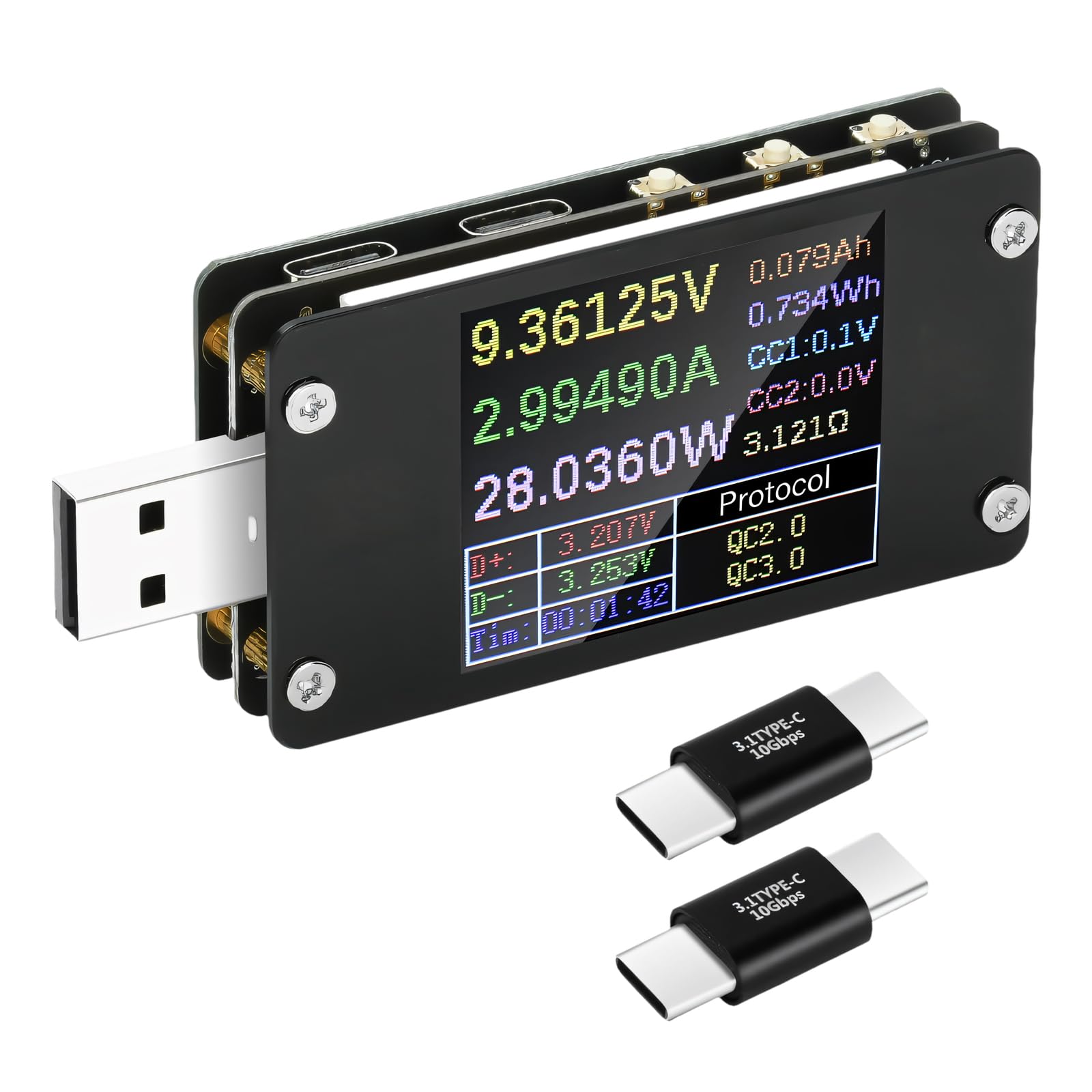 Testeur de courant numérique type C à écran LCD de 1,7 pouce