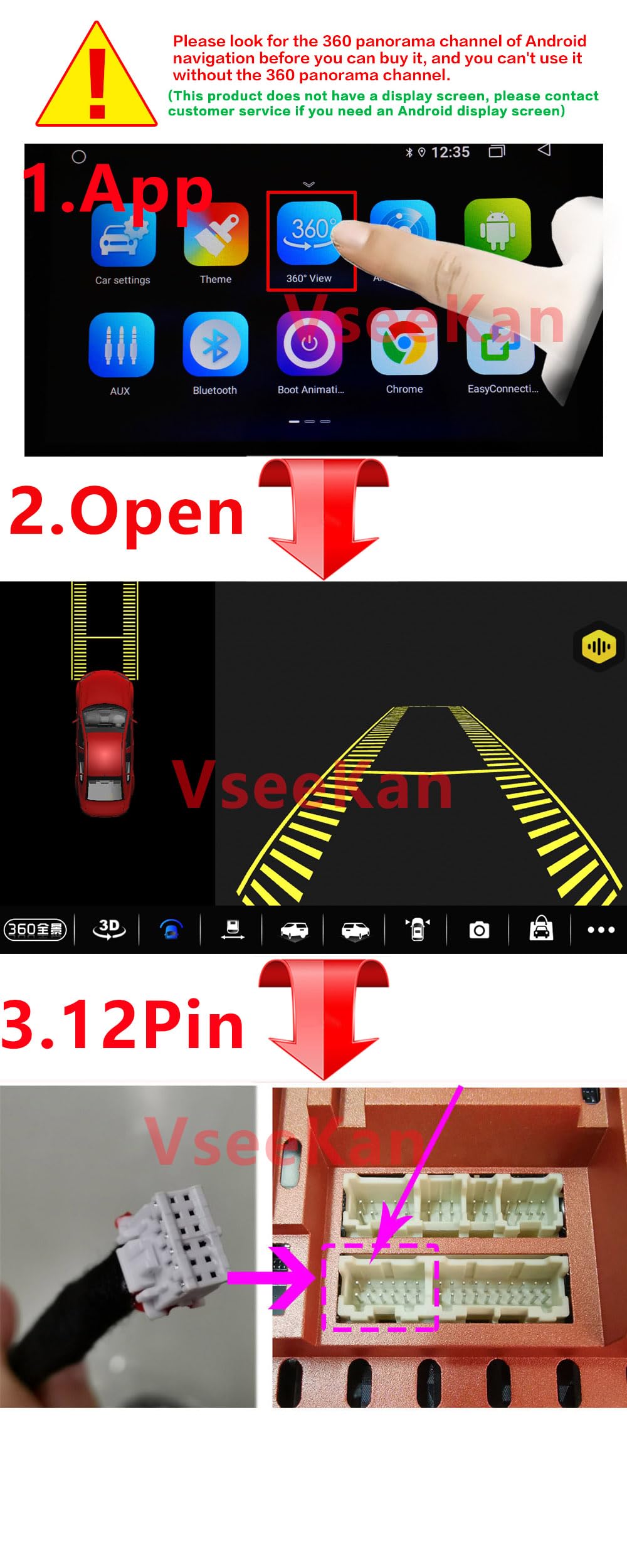 Cámara panorámica 3D para coche, 360 grados, AHD 1080P, Starlight, visión nocturna, frontal, trasera, izquierda, derecha, 360°, kit de cámara para coche, Android, navegación GPS, radio estéreo
