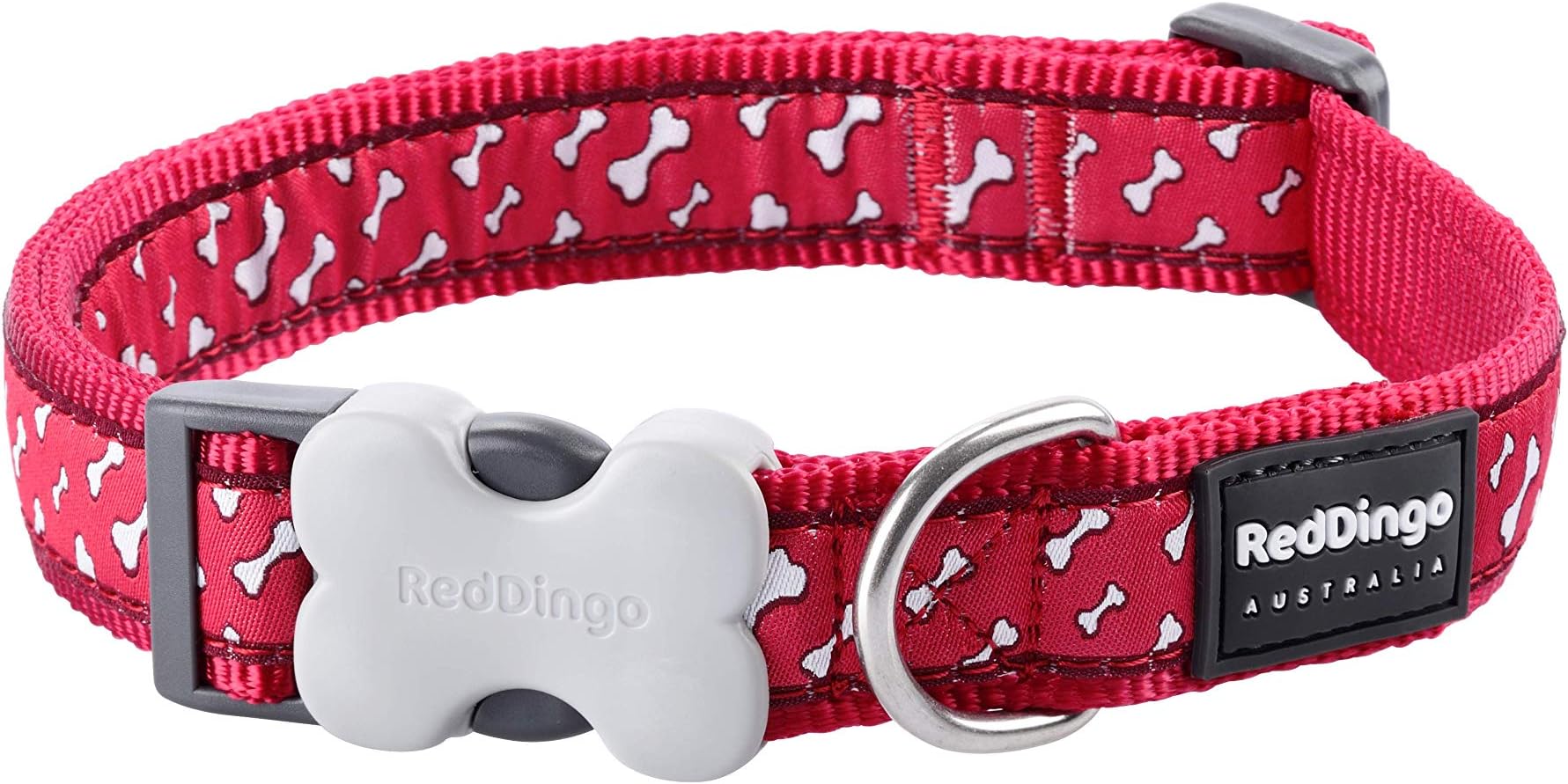 Red DingoBucklebone Dog Collar Design, Flying Bones Red, Small 15mm