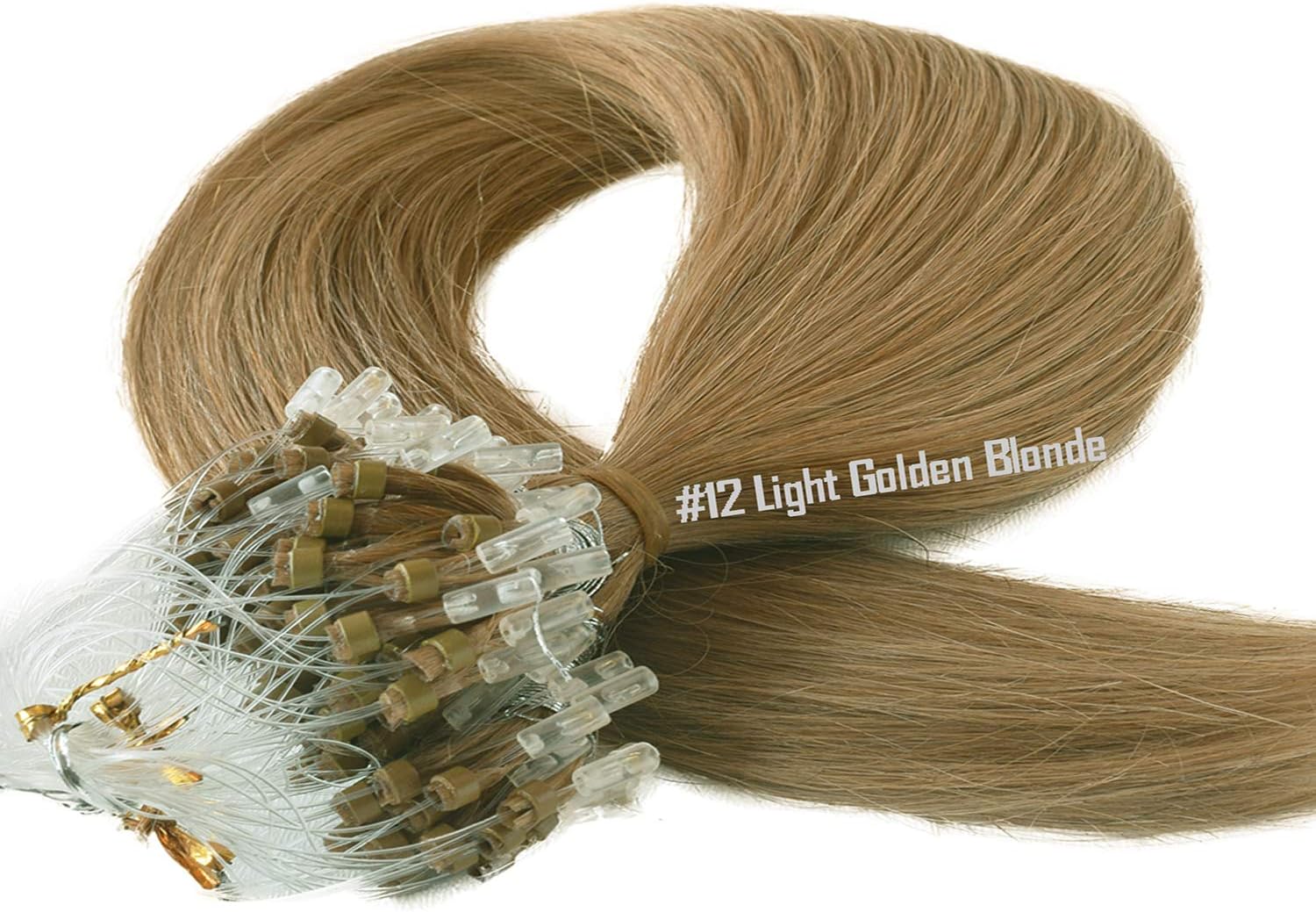 16" 18" 20" 22" Micro Loop Ring Remy Human Hair Extensions-0.8g x 20strands-Grade AAA- Multi-Colours (18", 12 Light Golden Brown)