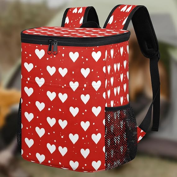 Backpack Cooler White Love Heart Cooler Backpack Insulated Leak Proof Soft Cooler Bag for Men Women Lunch Backpack for Camping Picnic Hiking Beach Travel