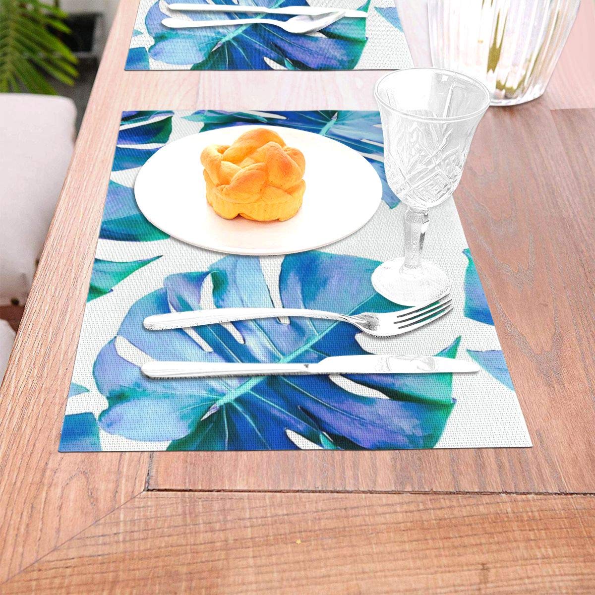 not Monstera Exotica - Azure Woven Placemat6 Piece Set of Placemats Pc Party Kitchen Dining Room Home Table Food Dinnerware Tableware Dishware Dishes Mat