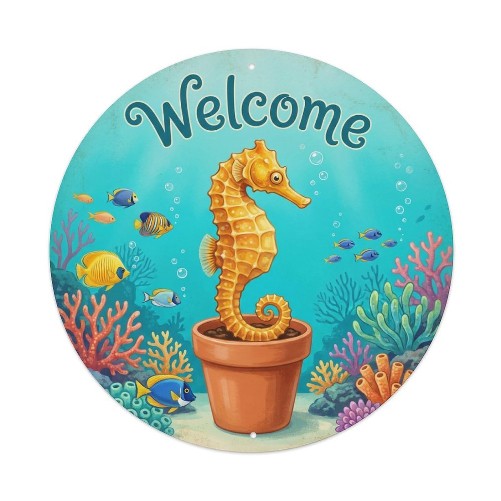 Welcome Seahorse Coral Reef Metal Tin Sign