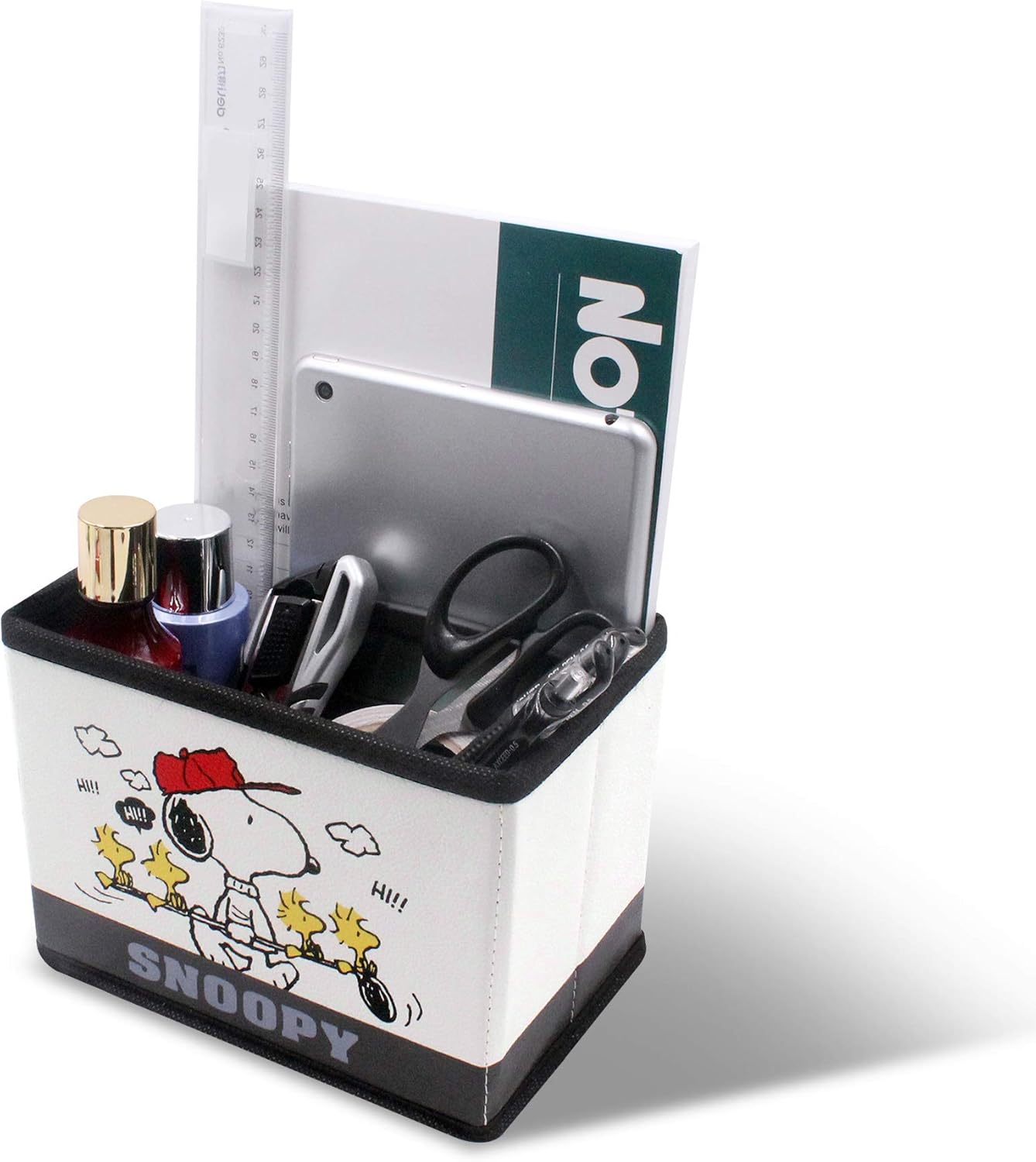 Finex 4 Pieces Set of White Dog PU Leather Collapsible Foldable Storage Organizer Box for Table Desk Office Accessories Pencil Pen Remote Contol Holder