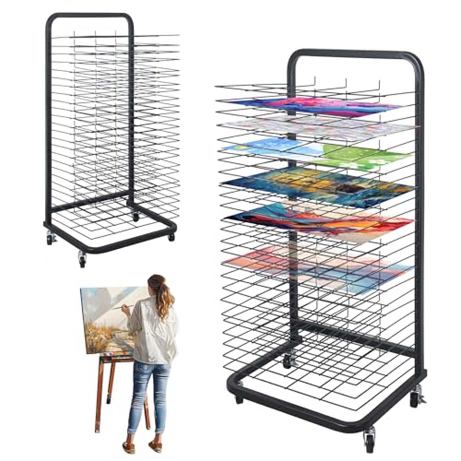 THEGA 25 Removable Shelves, Art Drying Rack For Classroom, Storage Rack, Canvas Storage, Mobile Sturdy Metal, For Classrooms And Studios