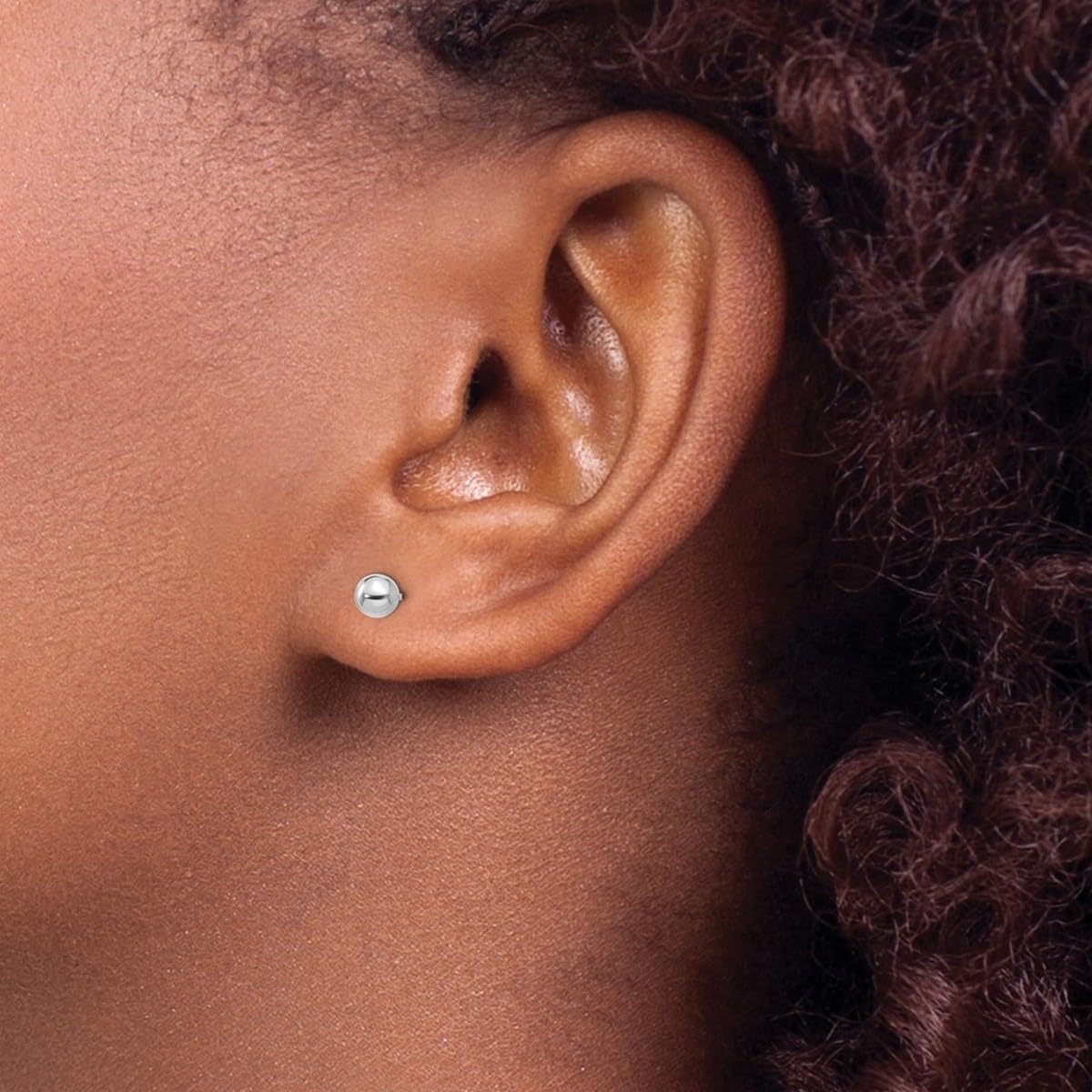 14k White Gold Hollow Polished 4mm Ball Post Earrings 4x4mm Ball Earring for Women