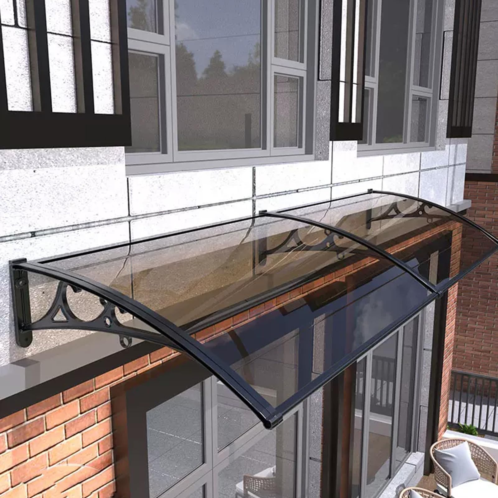 GJMSSMY Outdoor Window and Door Awning, Black Aluminum Support, Solid Polycarbonate Panel, Weather-Resistant Canopy for Front Door, 120x200cm/47x79in, Ideal for Outdoor Use