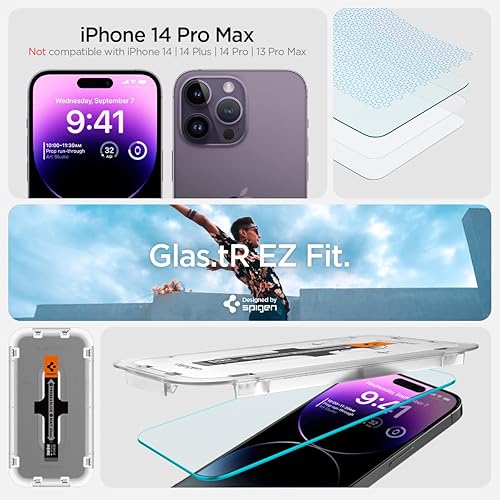 Miniatura 24 de Spigen Protector de pantalla de vidrio templado [GlasTR EZ FIT] diseñado para iPhone 14 / iPhone 13 Pro/iPhone 13 [2 unidades]