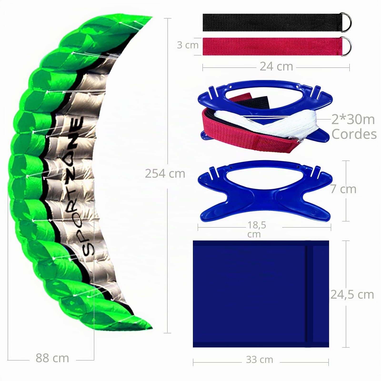 Touch the sky 100in Cerf-Volant Parachute Souple à Double Ligne pour Enfant et Adulte, avec Bracelet, Facile à Voler, Conception de Structure Unique, Adaptés Personnes avancées et Aassionnés.