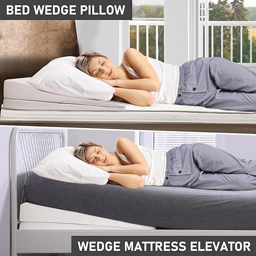 Miniatura 3 de SUNYRISY Almohada de cuña ajustable de tamaño ancho, cubrecolchón de cuña con funda lavable, elevador de cuña de colchón, elevador de colchón