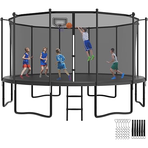 YORIN Tranpoline Outdoor 16FT 15FT 14FT 12FT 10FT 10FT with Basketball Hoop & Net, 1500 LBS, ASTM Approved, Easy Install, Backyard Heavy Duty Large Tranpolines for Kids and Adults